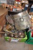 A mixed lot of brass and copper to include 1930's chrome ice bucket etc.