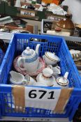 A mixed box of china to include bohemia Czechoslovakia part tea set.