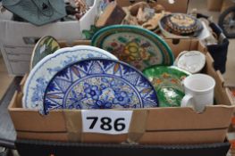 A box of ceramics to include Spode, Italian chargers etc.