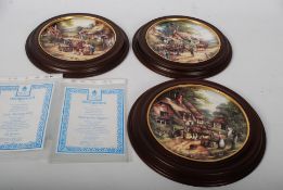 3 limited edition Wedgwood plates in mahogany surround frames complete with certificates to 2. No`s