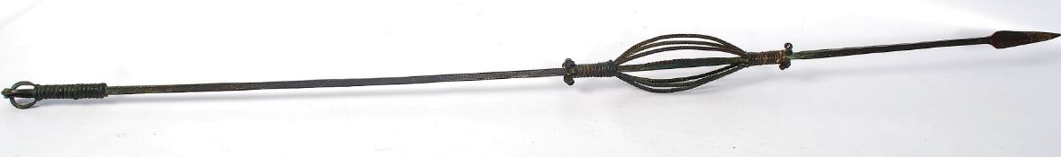 A Mid 19th century, Southern Nigerian Ibo tribal forged bronze ceremonial staff / spear. The point