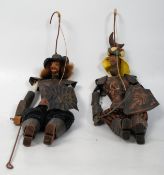 An early 20th century pair of continental, possibly Turkish soldier marionette puppets. Decorative