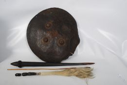 An African Tribal  Art Shield & Club, possibly Masai together with an arrow shaped from hand and