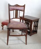 An Edwardian mahogany inlaid marquetry bedroom chair together with a 1930`s footstool of small