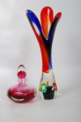 A Studio vase paperweight along with a perfume bottle. 39cm tall.