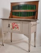 A Shabby chic painted Edwardian Art Nouveau washstand / side cabinet. The turned legs with cupboard