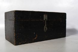A 19th century ebonised vintage workmans tool box having inset tray with knobs on.