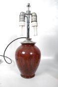 A 1960`s Italian vintage drip glaze glass lamp of bulbous form. Glass body with inset drip glaze in