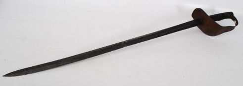 A 19th century English sword with metal carved and chequered handle, markedi n numerous places with