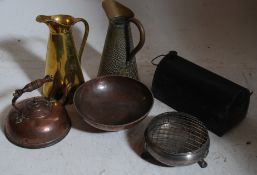 A good collection of Arts & Crafts early 20th century brass and copper items to include Jugs,