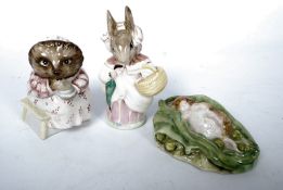 3 Royal Albert Beatrix Potter figurines; Timmie Willie (1986), Tiggy Winkle, (1985) and Mrs