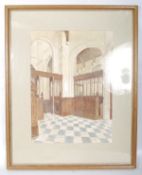 A framed and glazed watercolour by AB Harnden 90` depicting the interior of St Marys church in
