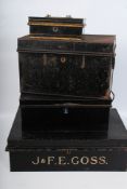 4 Victorian ebonised metal deed / solicitors boxes tins to include one marked J & FE Goss. 15cns