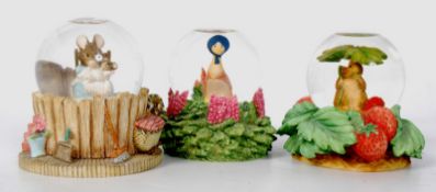 3 Border Fine Arts Beatrix Potter glitter snow globes of Timmy Willie, Hunca Munca, Jemima