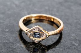 An early 20th century, circa 1920`s 18ct sapphire and diamond ring having central set stone to the