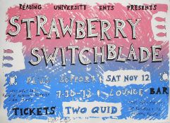 Music Memorabilia. An unframed Strawberry Switchblade music gig / event poster  Overall 45 cms High