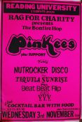 Music Memorabilia. An unframed Pinkees music gig / event poster. Notation for Reading University `