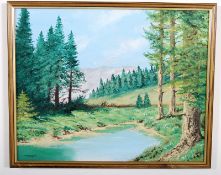 T. Morgan (2006) 'Peace In A Canadian Forest.' Framed oil painting. 49.5cm x 40cm.