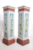 2 20th century decorative continental painted faux marble pedestals. The faux rouge plinth bases