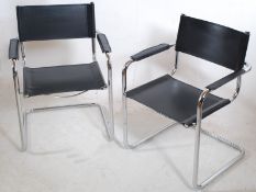 Marcel Breuer , Bauhaus : A pair of late 20thC chrome steel and leather slung single canter lever
