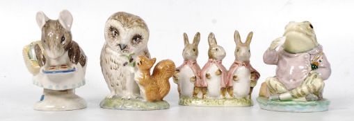 4 Beswick Beatrix Potter figurines of Jeremy Fisher (1950), Old Mr Brown (1963), Appley Dapply (