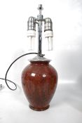 A 1960's Italian vintage drip glaze glass lamp of bulbous form. Glass body with inset drip glaze