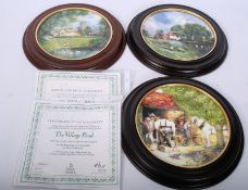 3 limited edition Wedgwood plates in mahogany surround frames complete with certificates to 2. No'