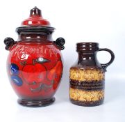 A West German 1970's Rumtopf flambe (36cms Tall) together with another West German pot (23 cms