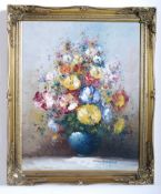 A good oil on canvas painting. Still life flower vase with good spray. Signed to lower corner
