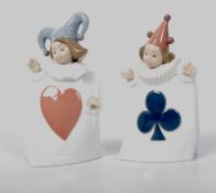 Two Nao 'Playing Card' figurines - Hearts, and Clubs. 19cm tall.