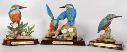 A set of 3 Leonardo King Fisher bird figurines, all in original boxes with certificates.