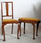 A 1930's walnut dressing table stool together with a matching walnut bedroom chair, both upholstered