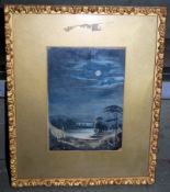 English school, framed and glazed moonlit scene. 18cm x 13cm.