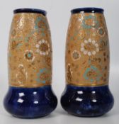 Two Royal Doulton blue Chine design baluster vases. 20cm tall.