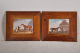 2 19th century style prints of horses complete in good wooden frames