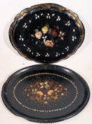 A 19th century Victorian papier mache mother of pearl inlaid butlers tray having good foliate design