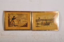 A pair of Georgian style prints of hunting scenes to include one entitled 'Snipe Shooting', the