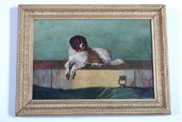 THS Landseer - oil on canvas of a dog. 29cm x 40cm.