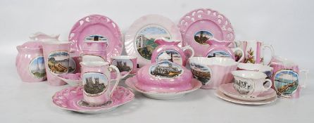 A large quantity of Lustre souvenir wares having decorative scenic designs (25 approx)