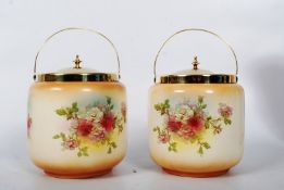 A pair of ceramic biscuit barrels by S Fieldings & Co (pre Crown Devon) bearing notation '