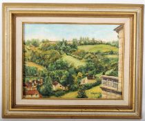 A framed oil on canvas of a Cotswold village scene. Complete in wooden frame signed 'Blaylock'