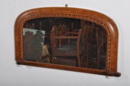 A Victorian mahogany marquetry tunbridge inlaid overmantle mirror. Decorative inlaid border flanking