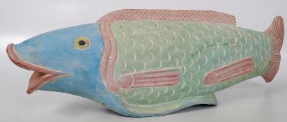 A decorative large Chinese painted wooden carp figurine. 62cms Wide