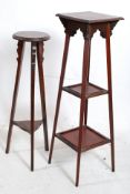 A good quality Edwardian solid mahogany torchere / plant stand. Squared supports having gallery