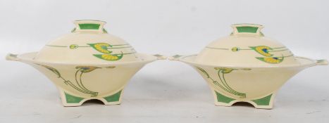 Two Royal Doulton Lynn pattern Art Deco style tureens. AF