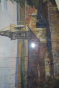 Tony Bream. A framed and glazed watercolour entitled 'Church in Winter' Bastide de engras. 39cms