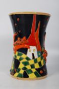 A decorative continental Slovakian handmade studio vase depicting the Cheshire cat from Alice in