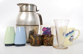 A mixed lot of kitchenalia to include a (possibly) silver plated German lined flask jug, a vintage