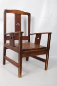 A Victorian mahogany & pine gothic revival  Arts & Crafts childs chair / potty chair. The pierced
