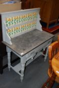 A Shabby chic painted Edwardian Art Nouveau washstand / side cabinet. The turned legs with